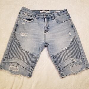 Guess Mens Denim Slim Short Distressed Size 33 Blue